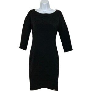 Just Cavalli Bodycon Dress S Black 3/4 Sleeves Mini Bandage Seams Quiet Luxury